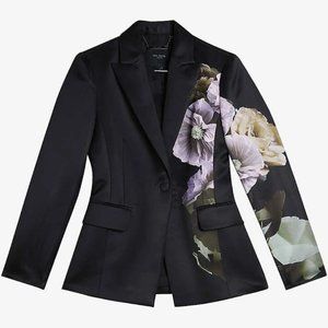 Ted Baker Nayaa Floral Print One-button Blazer In Black